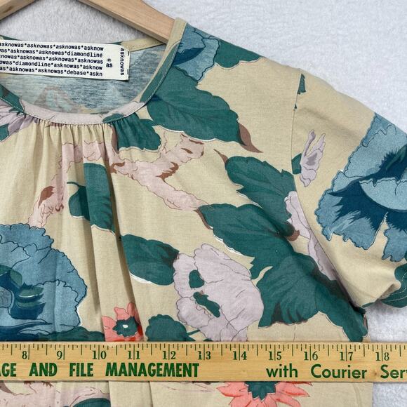 AS KNOW AS Top S Diamond Line Floral Blouse Shirred Short Sleeve Green - Picture 9 of 11